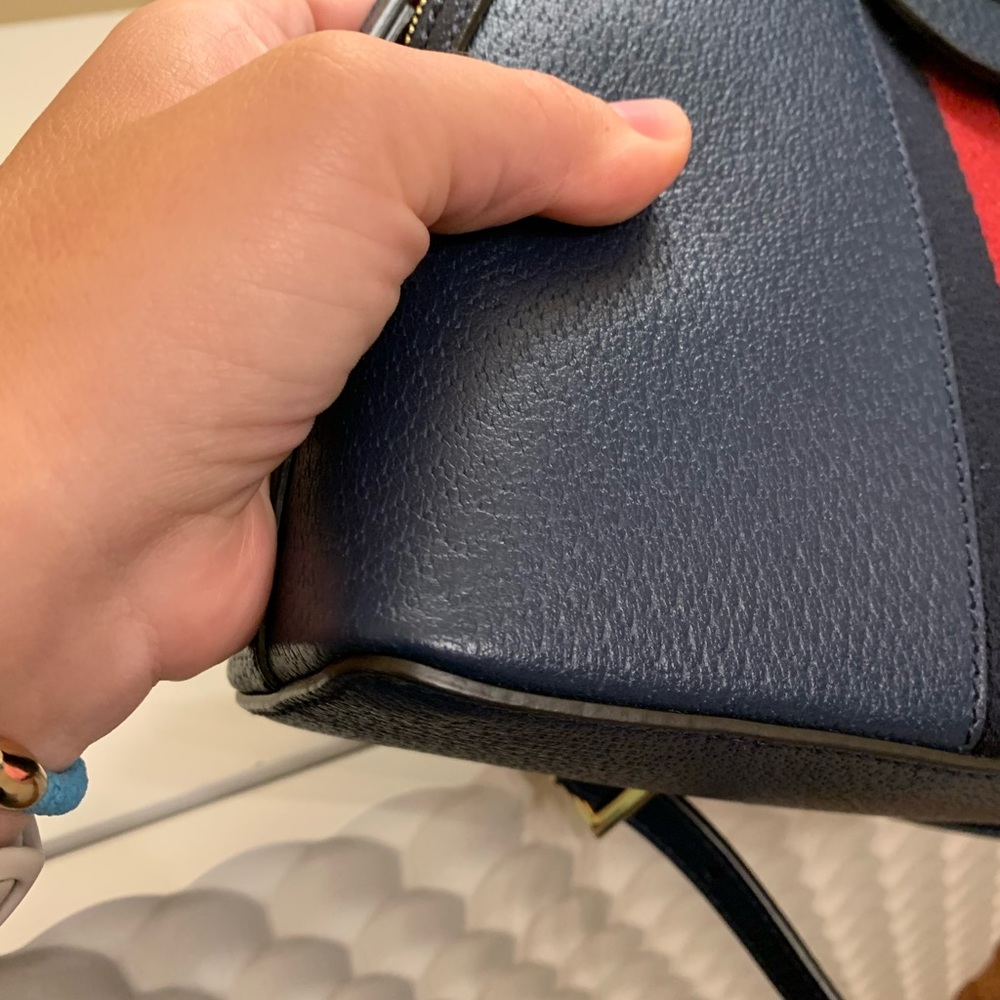 SOLDGucci Navy Blue Leather Ophidia Small Shoulder Crossbody Web Bag - Picture 7 of 12